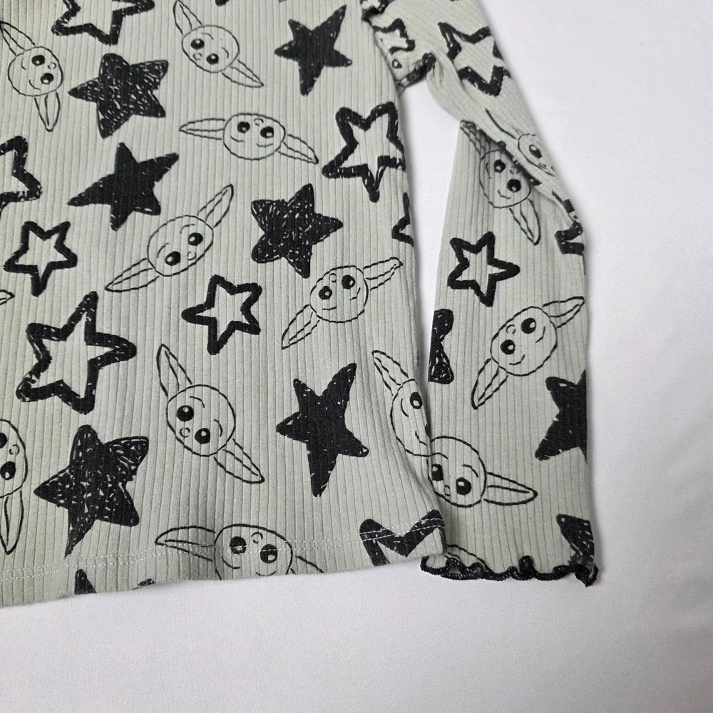 Star‎ Wars Grogu Long Sleeve Shirt Kids 5T Desert Sage Green Ribbed Ruffle Star